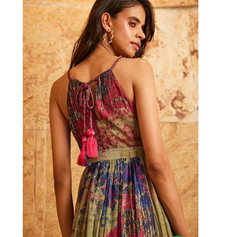 Anthropologie Bhanuni by Jyoti Abstracted Floral Maxi Dress M Sequin Details - Picture 4 of 10